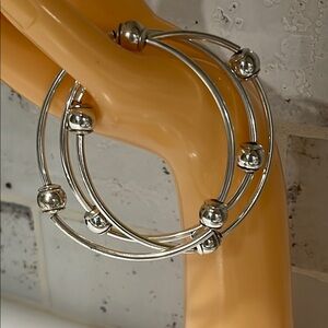 Silver Bracelets with Silver Beads and Elastic Bands